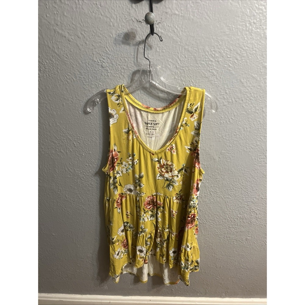Torrid Super Soft Knits Yellow Floral Tiered Tank Top Size 1 Women